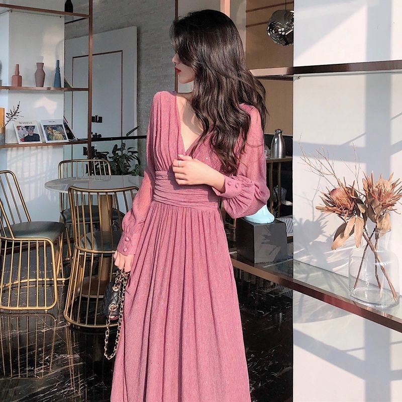 Vintage Sexy Maxi Dresses for Women Party Sequin Midi Dress Female Casual Chiffon Slim Korean Woman Dress Elegant Autumn 2021 alx