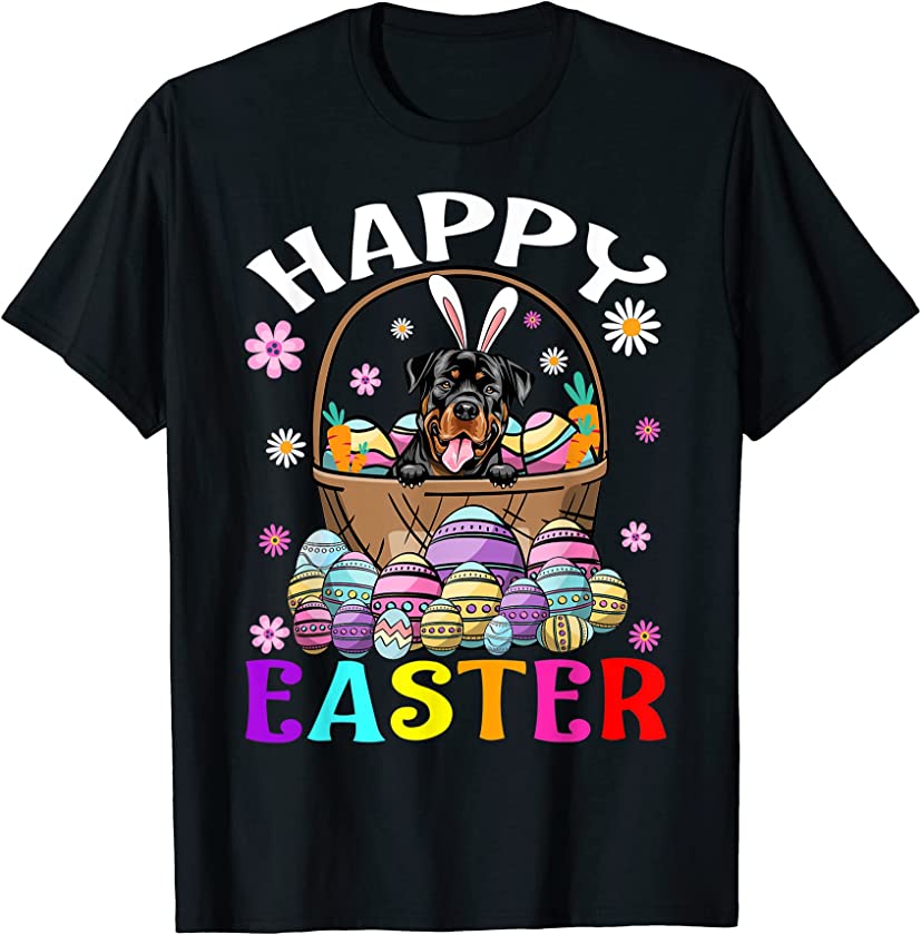 Rottweiler Dog Happy Easter Bunny Eggs Easter T-Shirt