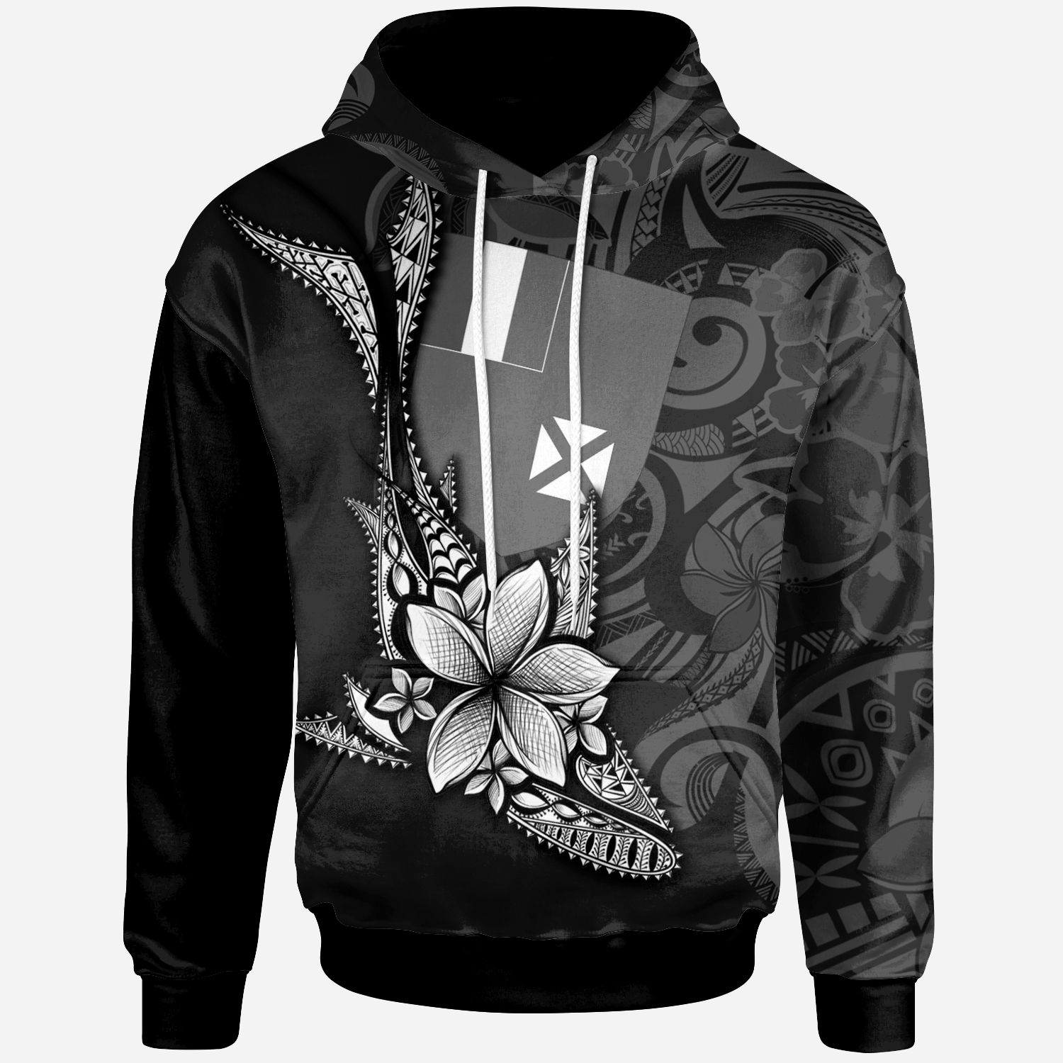 Wallis and Futuna Custom Personalised Hoodie – Fish With Plumeria Flowers Style – BN01