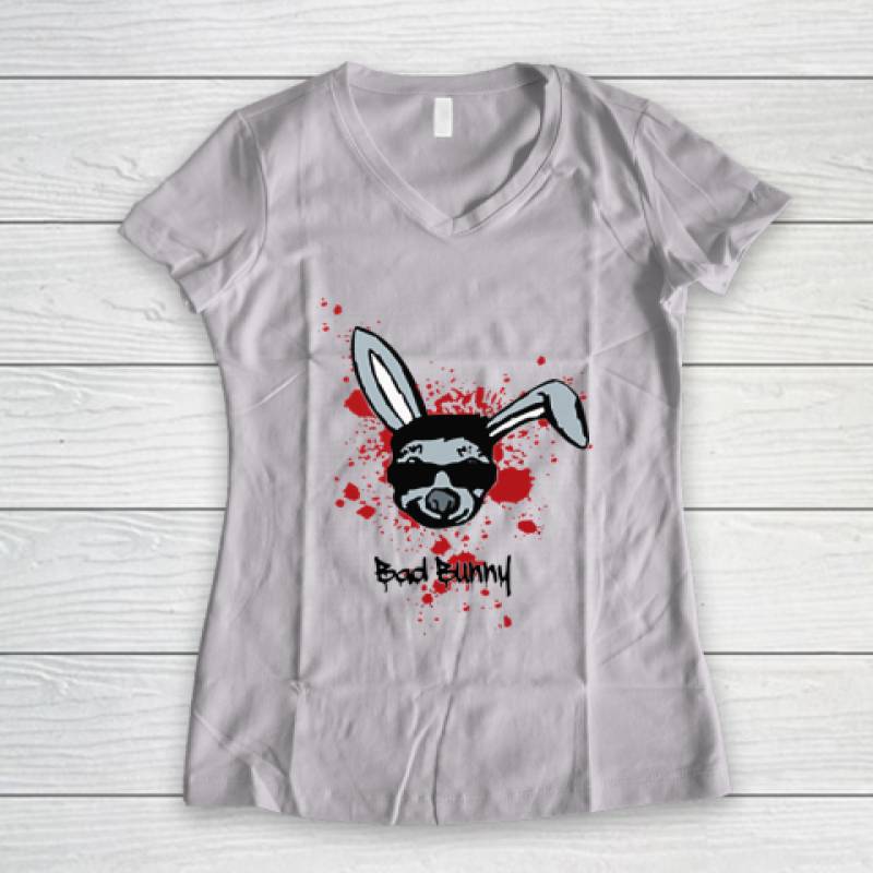 Bad bunny cool bloody rabbit Women's V-Neck T-Shirt