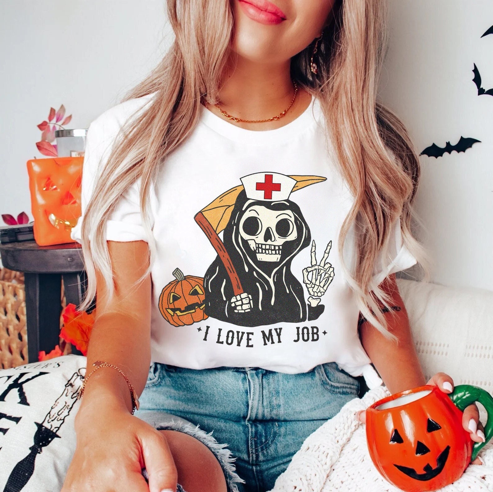 Funny Nurse Halloween Shirt | Skeleton Skull Spooky Fall Ghost Rn Lpn Tshirt, Icu Er Ed Night Shift Nurse Nursing School Party T-Shirt Gift