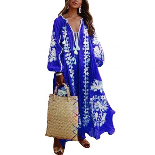 Bohemian Dress Women Vintage Printed Autumn Deep V Neck Lantern Sleeve Ethnic Floral Print indian dresses платья для женщин 2021 alx