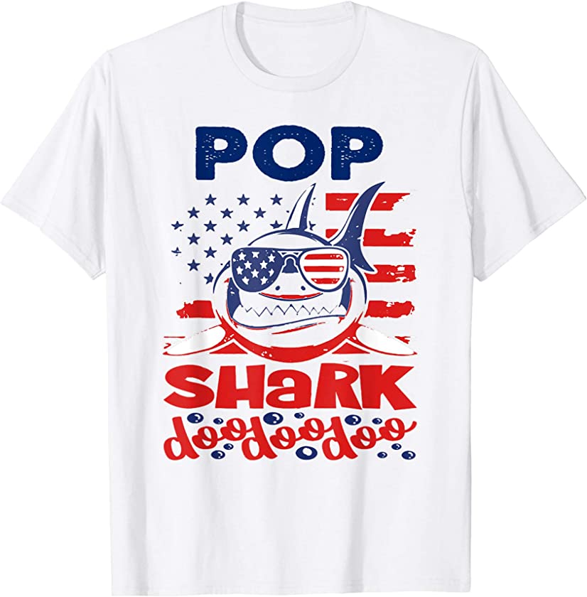 US Flag Pop Shark Doo Doo Doo T-Shirt 4th of July