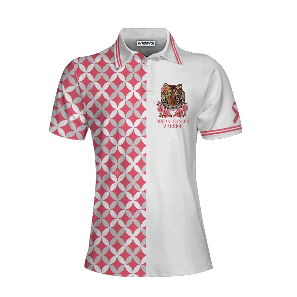 Breast Cancer Tiger Warrior Short Sleeve Women Polo Shirt, Thoughtful Gift For Breast Cancer Survivors