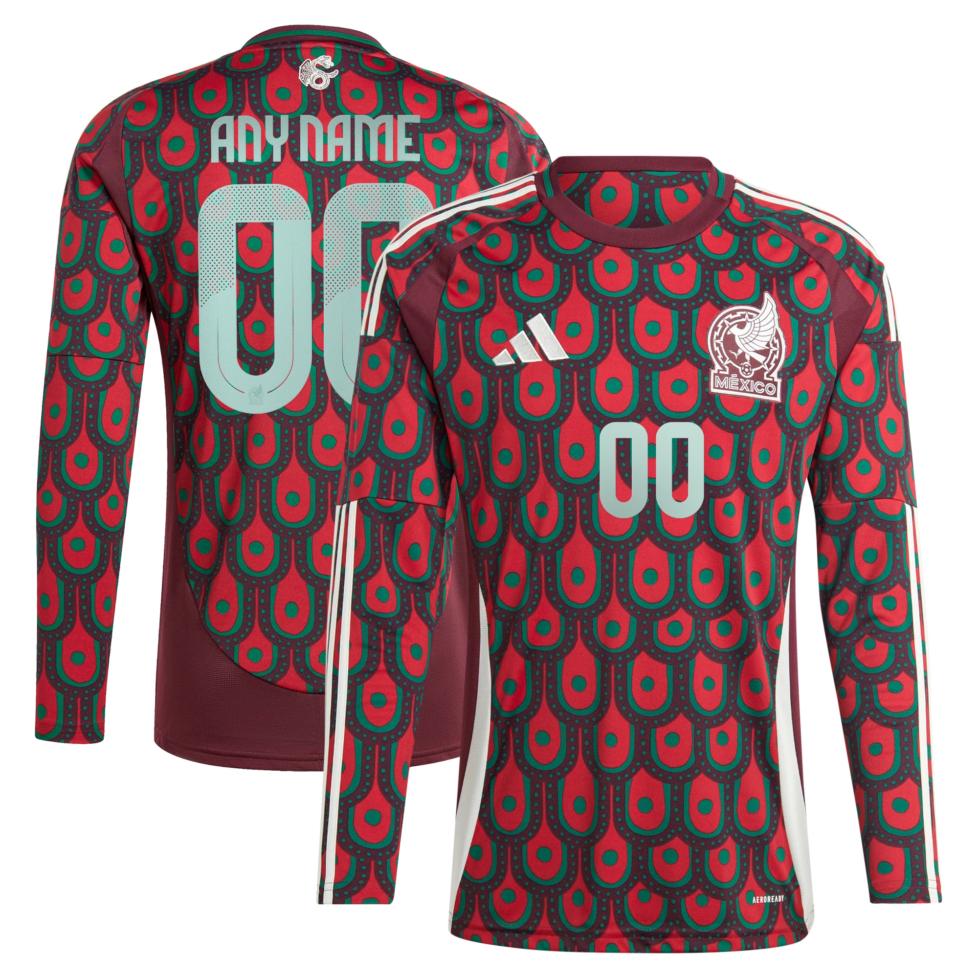 Mexico National Team 2024 Home Replica Custom Long Sleeve Jersey – Burgundy