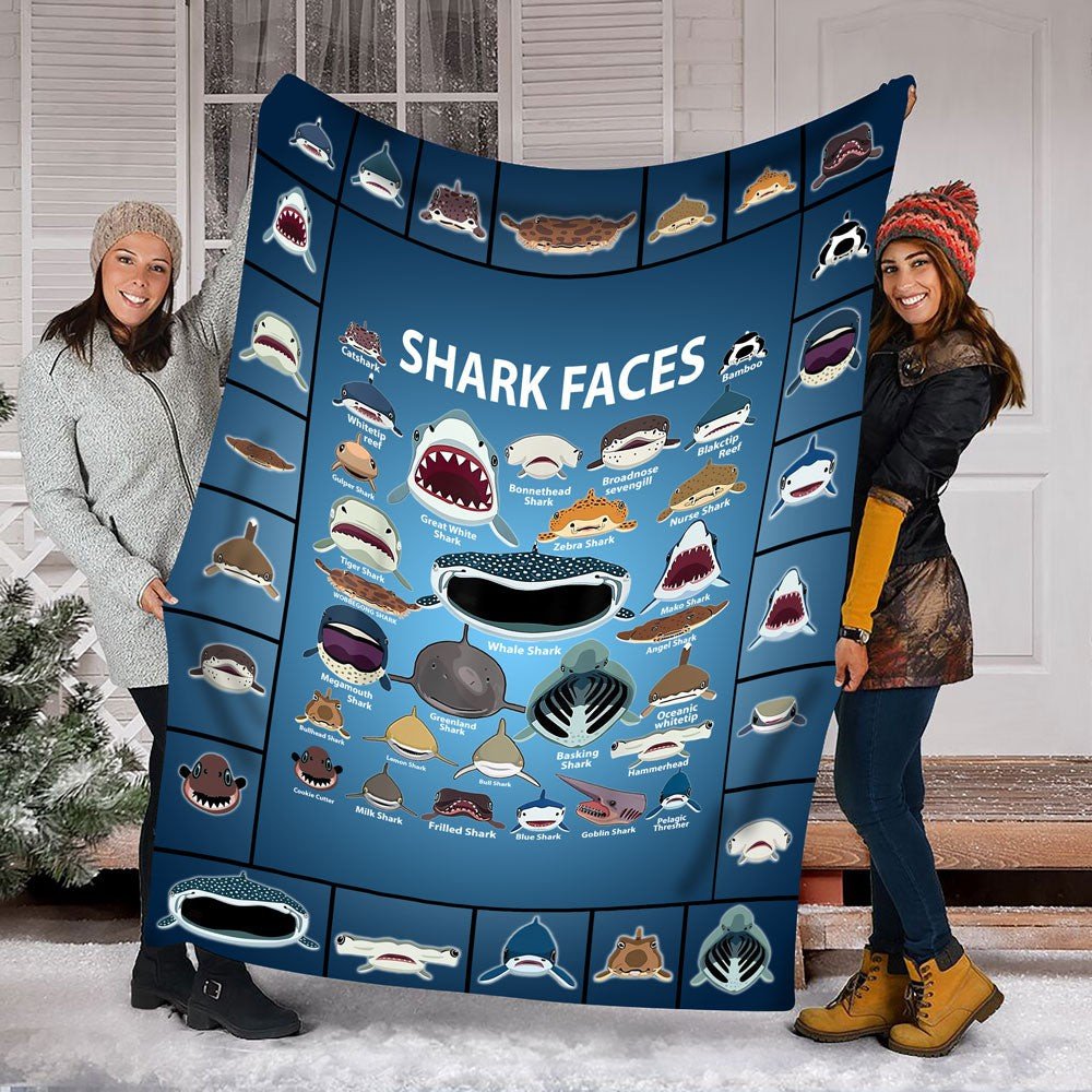 Shark Faces Fleece Blanket