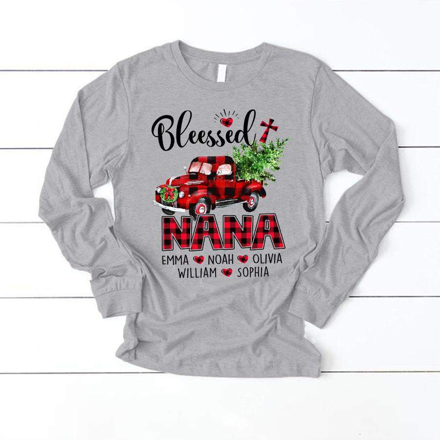 Blessed Nana red truck Christmas | Personalized Long Sleeve T-Shirt
