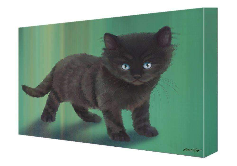 Black Kitten Cat Painting Printed On Canvas Wall Art Signed