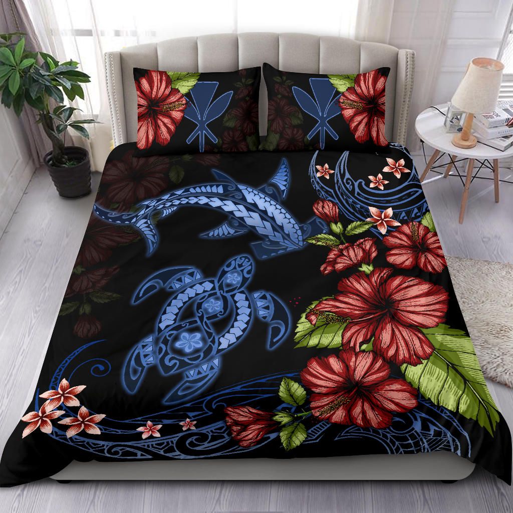 Alohawaii Bedding Set – Cover And Pillow Cases Kanaka Maoli (Hawaiian) Turtle And Shark Hibiscus Duvet Cover Th5