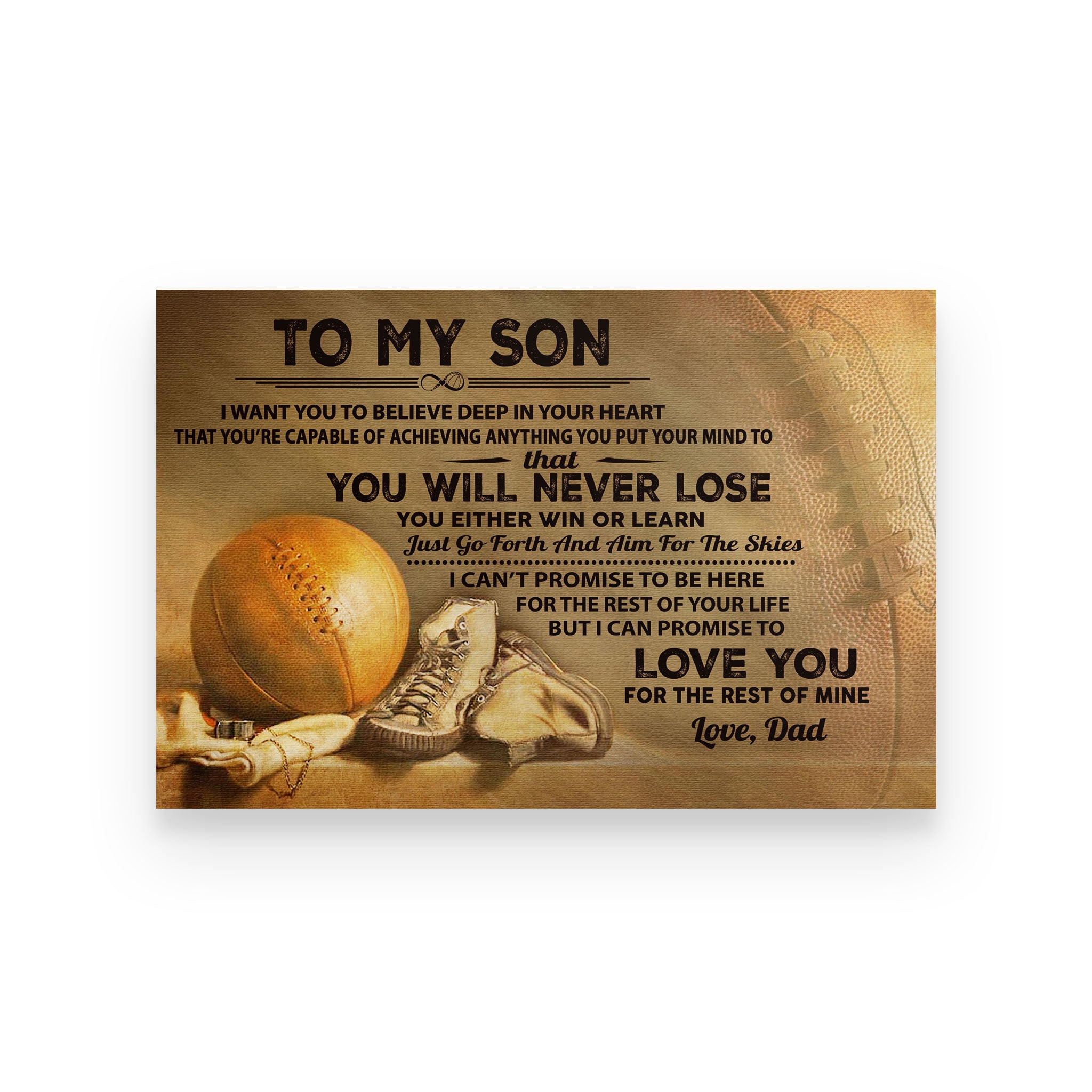 basketball poster dad to son you will never lose