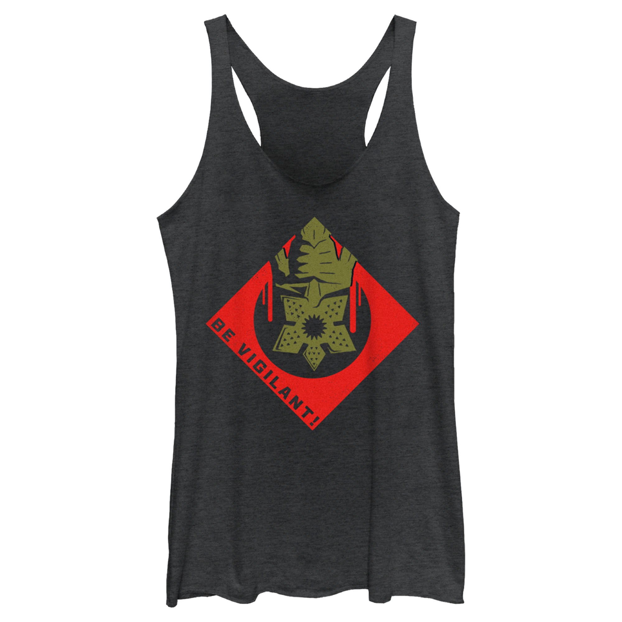 Women’S Stranger Things Be Vigilant Demogorgon Badge Racerback Tank Top