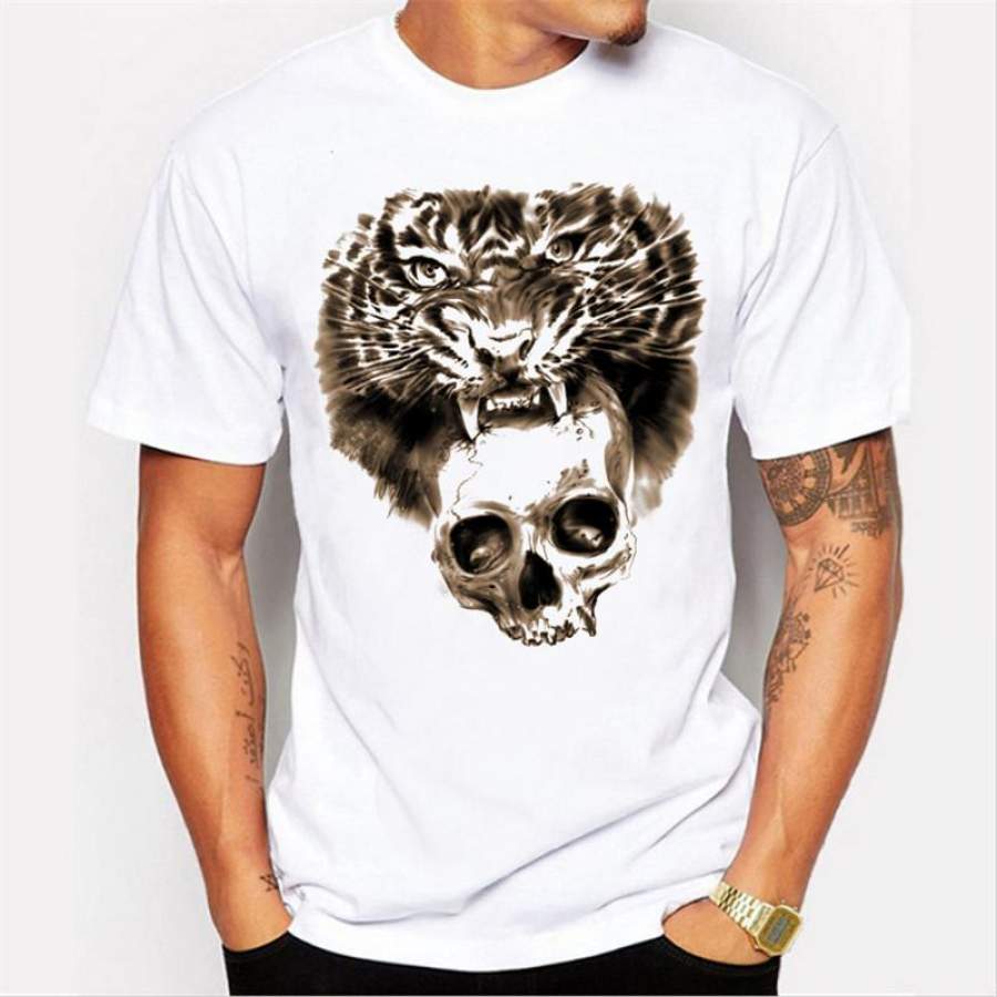 3D tigers and skeletons O-neck men t shirt cartoon printed male tee short sleeve casual