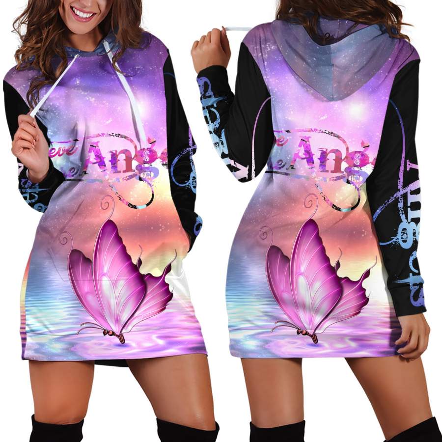 3D All Over Butterflies Art Pink Hoodie Dress Blanket