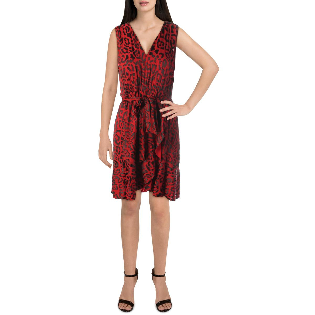 Womens Animal Print V-Neck Flounce Dress