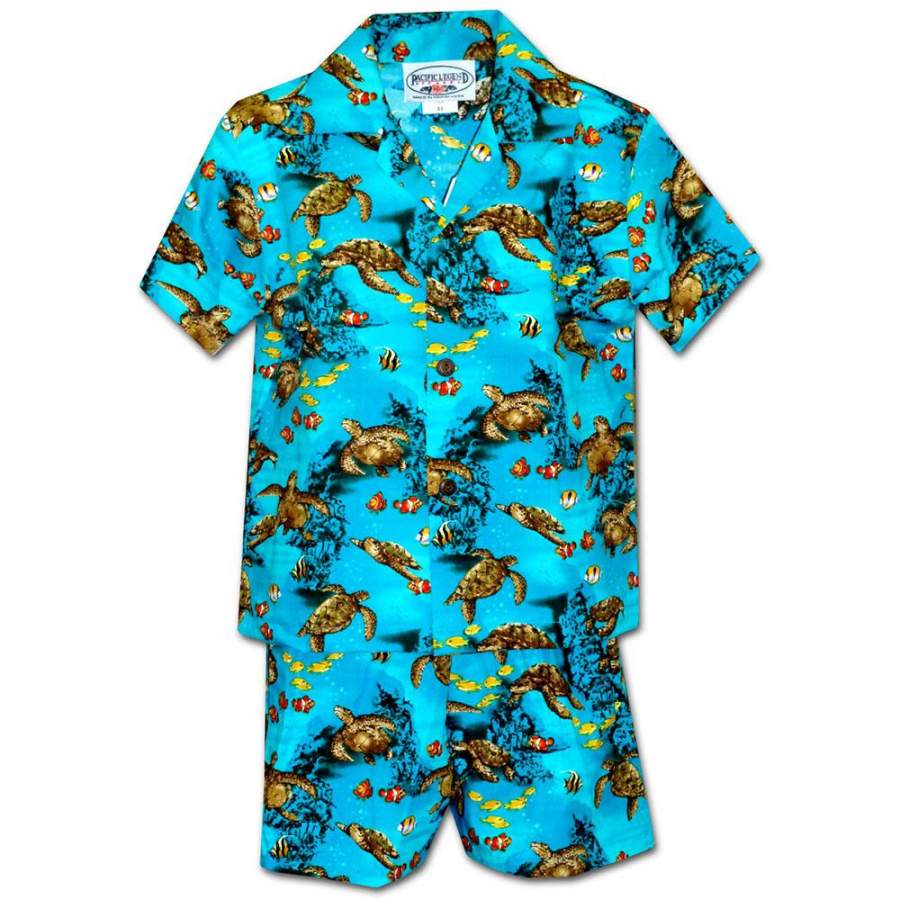 Turtle Reef Turquoise Hawaii Shirt And Shorts Ha101733