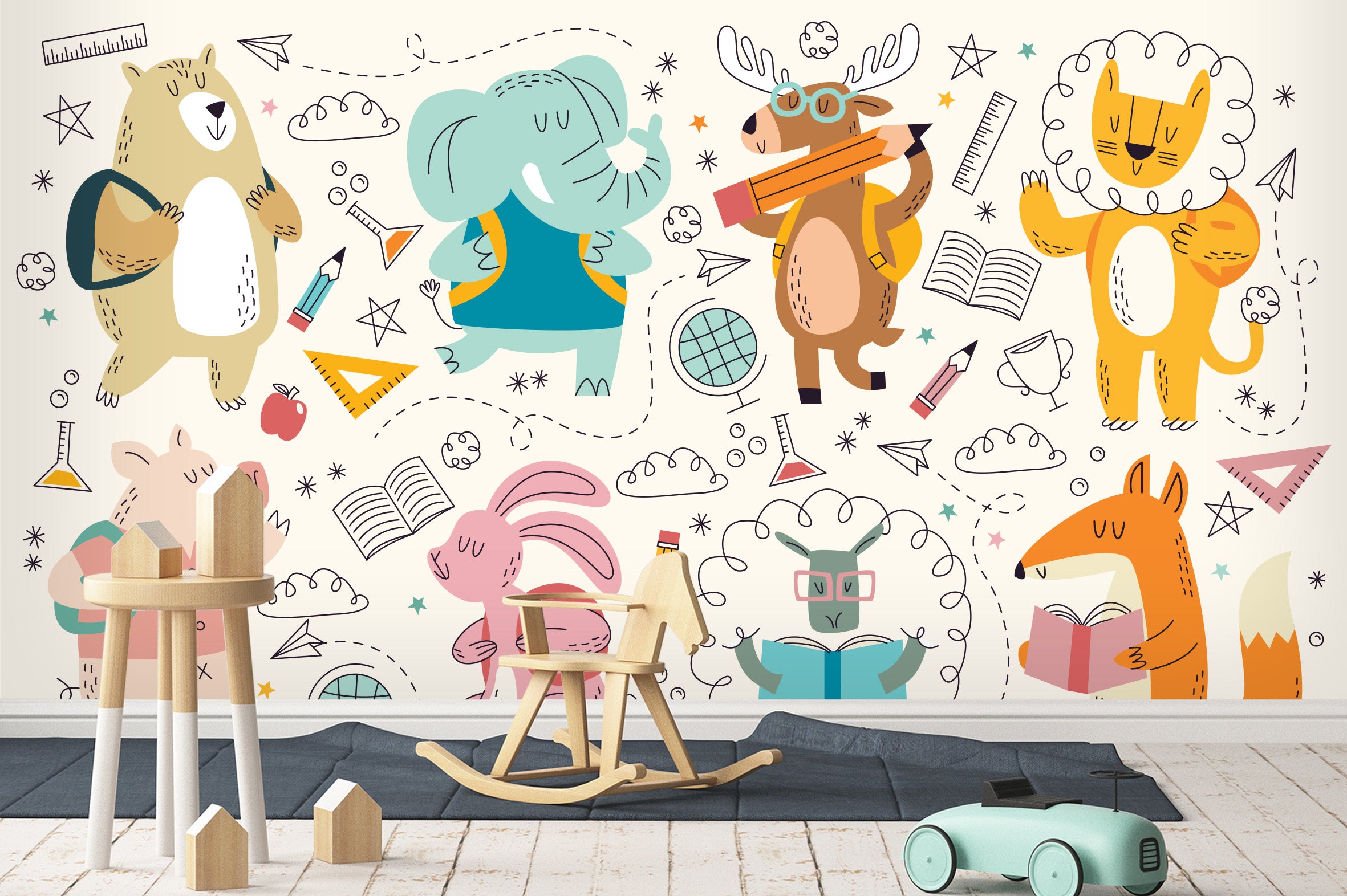 3D Cartoon Stick Figure Animals Wall Mural Wallpaper 50