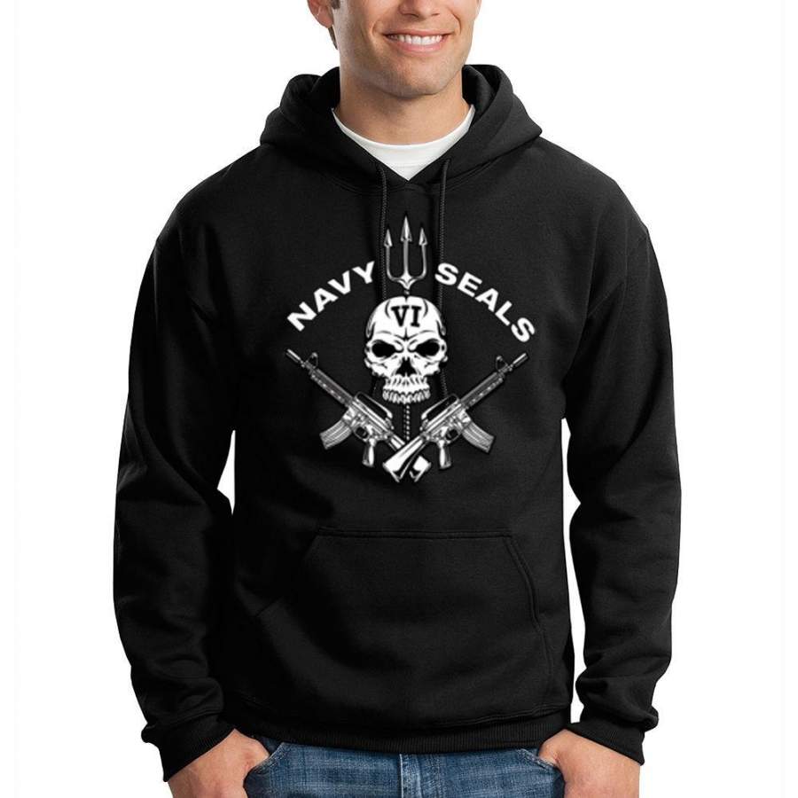 Navy Seals Skull AR-15 Rifles Guns Patriotic Hooded Sweatshirt Pullover Hoodie