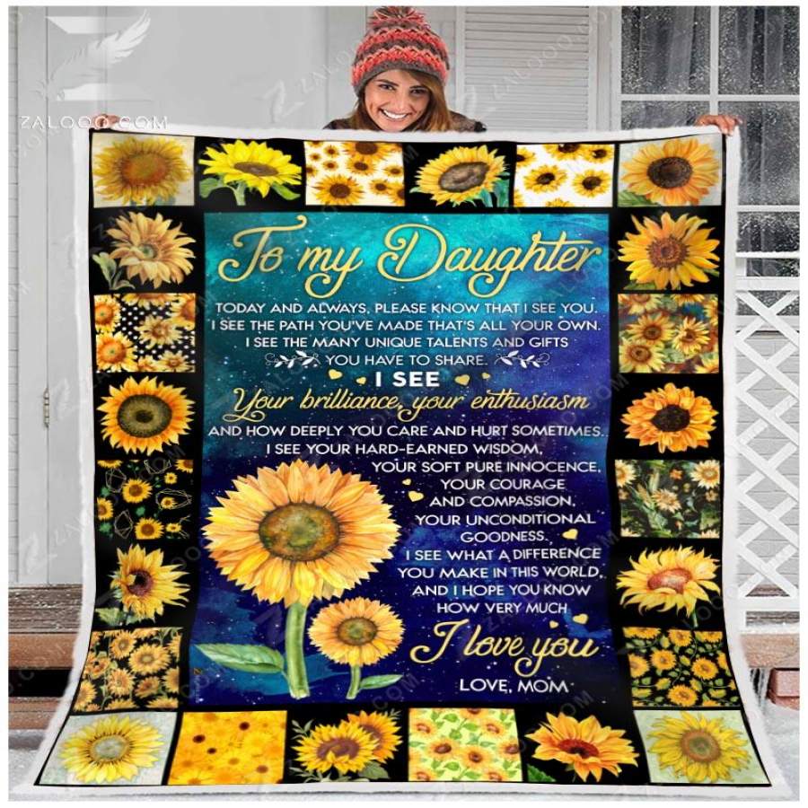 Zalooo – Custom Fleece Blanket – To my Daughter (Mom) – Sunflower Blanket – I see