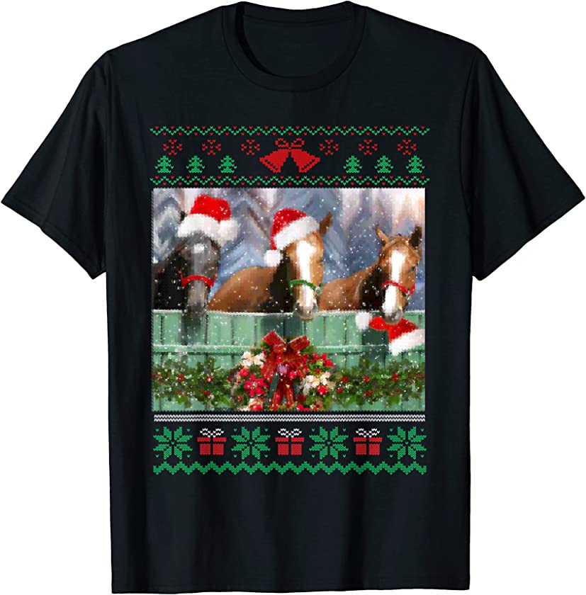 Ugly Sweater Santa Hat Christmas Horse Lover Animal Hat T-Shirt