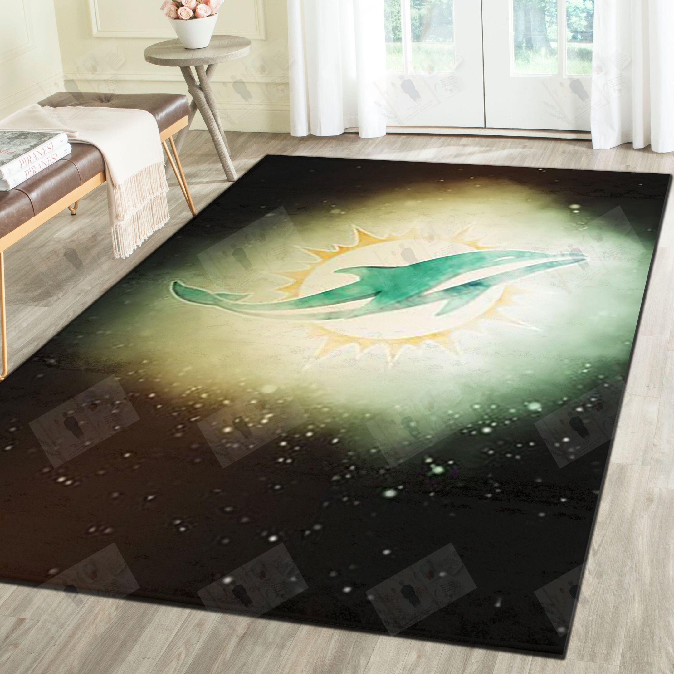 Miami Dolphins Area Rugs, Football Team Living Room Carpet, Man Cave Floor Mat