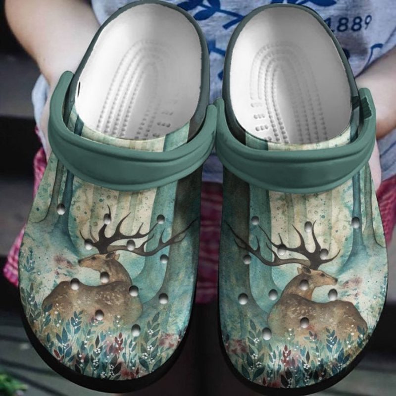 Brown Deer Lying Beside Tree Shoes Clog Gifts For Male Female