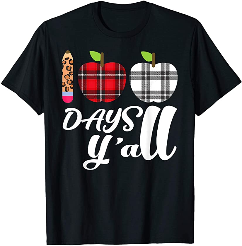 Buffalo Plaid Leopard 100 Days Y’all Cute100th Day Of School T-Shirt