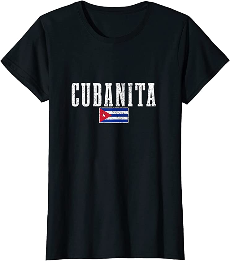 Womens Cubanita Cuban Flag Pride Vintage Cuban Girl T-Shirt