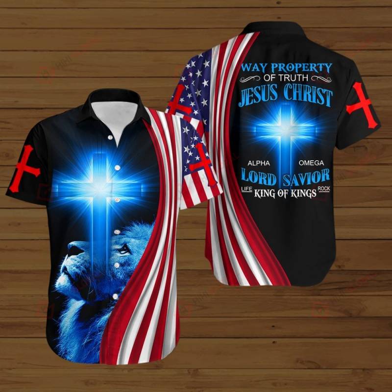 Way property of truth Jesus Christ American Flag blue lion ALL OVER PRINTED SHIRTS DH073103