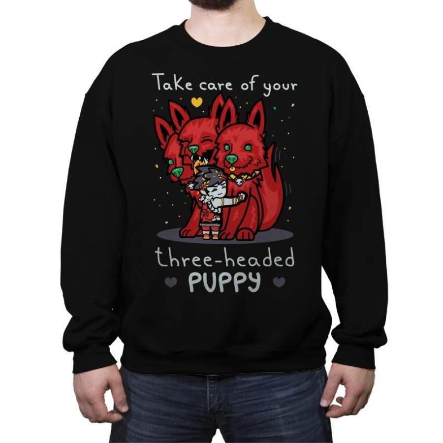 Three-Headed Puppy – Crew Neck Sweatshirt