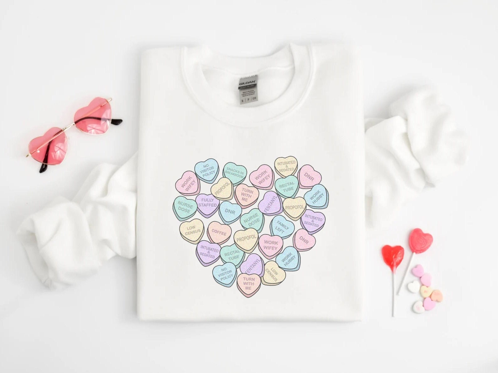 ICU Nurse Valentine’s Day Sweatshirt, ICU Colorful Hearts Crewneck Sweater, Valentines Day gift for Rn, Micu Picu Cvicu Sticu Vday Gift