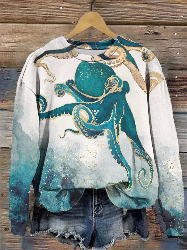 Psychedelic Seascape Octopus Art Print Sweatshirt