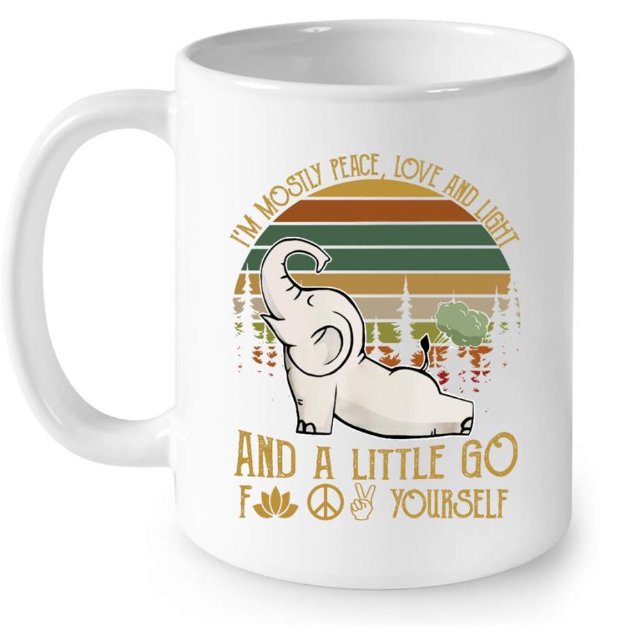 I’m Mostly Peace Love And Light And A Little Go Fuck Your Selft Yoga Elephant Funny, Classic Vintage – Full-Wrap Coffee White Mug