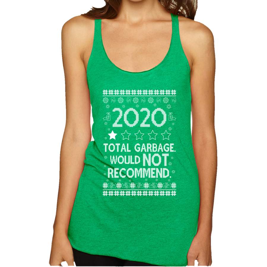 2020 Total Garbage Would not Recommend Ugly Christmas Sweater Christmas Tri-Blend Racerback Tank Top