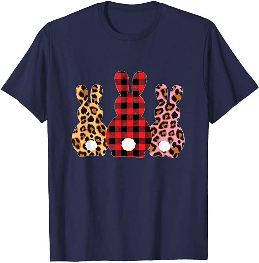 Cute Bunny Rabbit Leopard Buffalo Plaid Easter Hunting Egg T-Shirt