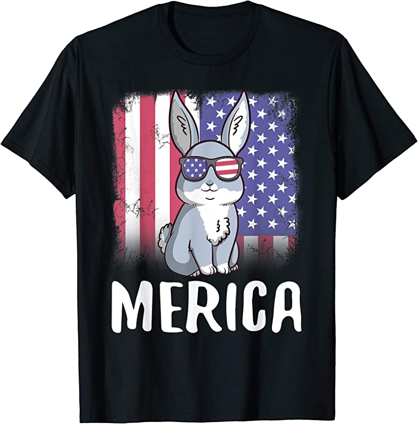 Merica Bunny Rabbit USA American Flag 4th of July Cute T-Shirt