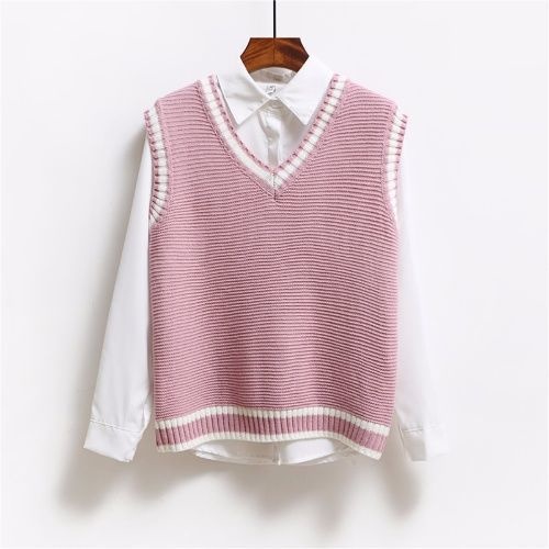 Korean Style Fashion Women Sleeveless Sweater Vest 2021 V Neck Knitted Pullover Female Spring Fall Jumper Top Knitwear Outerwear alx