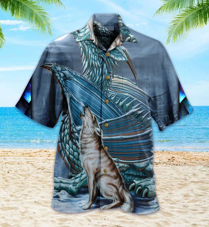 Dragon Wolf Moon Blue Hawaii Shirt Ha59218