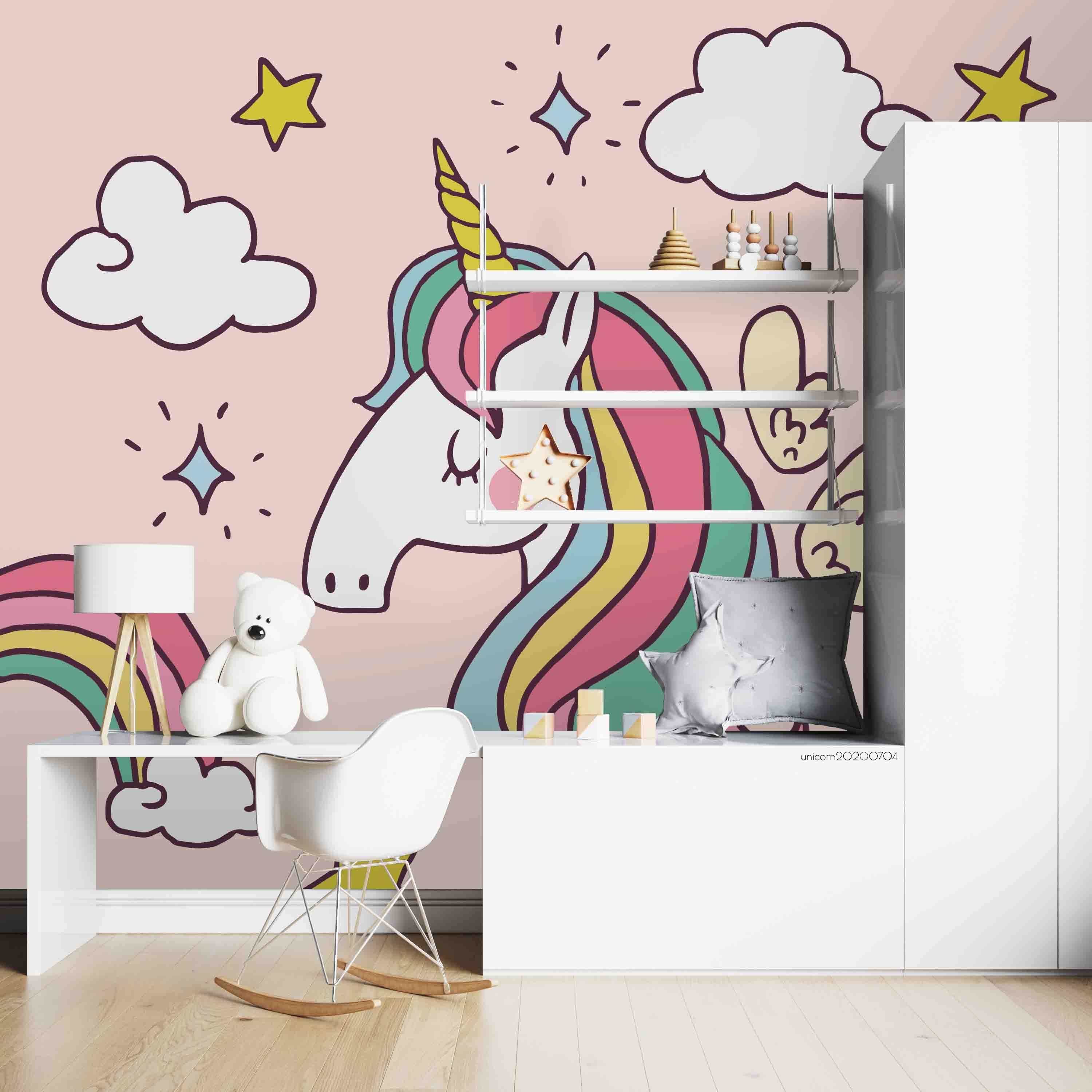 3D Cartoon Colorful Unicorn Rinbow Wall Mural Wallpaper Lxl 174