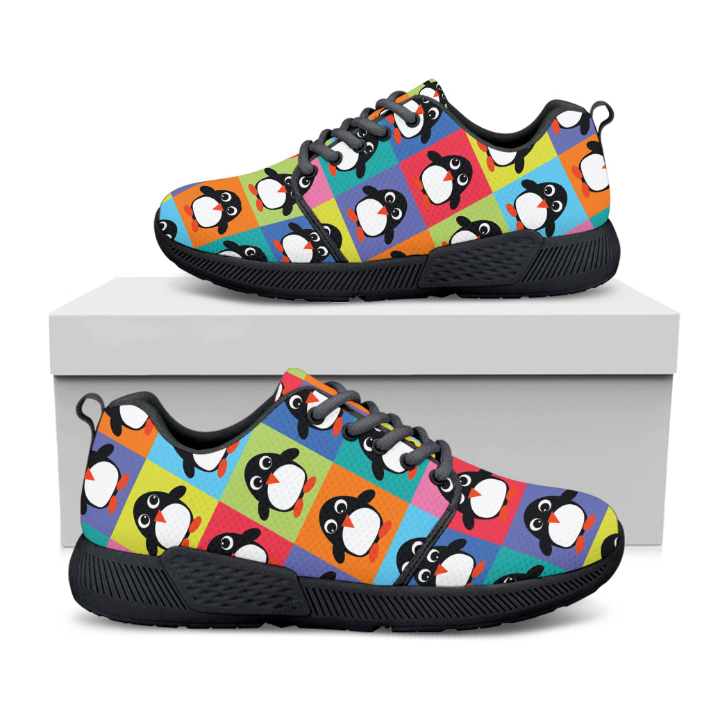 Cute Colorful Penguin Pattern Print Black Athletic Shoes