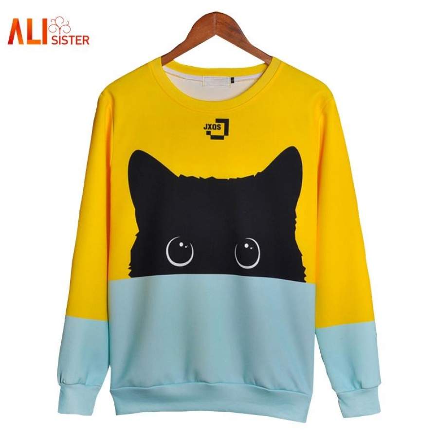 Alisister Cute Black Cat Sweatshirt Women Men Kawaii Long Sleeve Animal Hoody 2019 Autumn Winter Pullovers Funny Brand Clothing