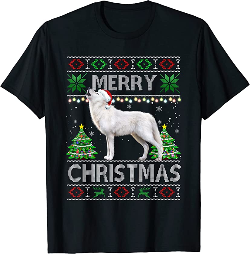 Wolf Christmas Tshirt Wolf Dog Ugly Sweater Christmas Animal T-Shirt