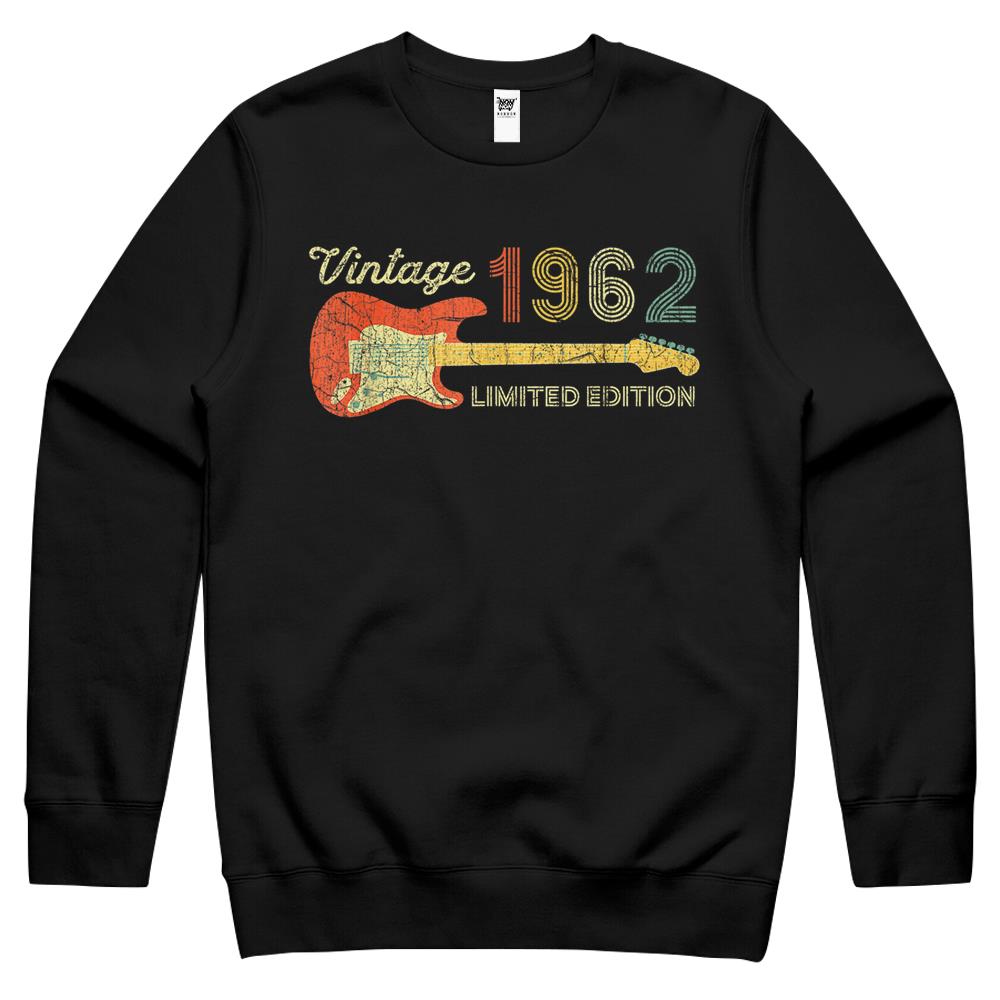 Vintage 1962 Birthday Gifts, Guitar Lovers 60Th Birthday Crewneck Sweatshirt