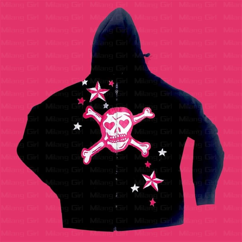 American Fashion Star skull graphics Anime Men Women Long-sleeved Zipper Hoodie Jacket Loose Sweatshirts y2k clothes Pullover alx