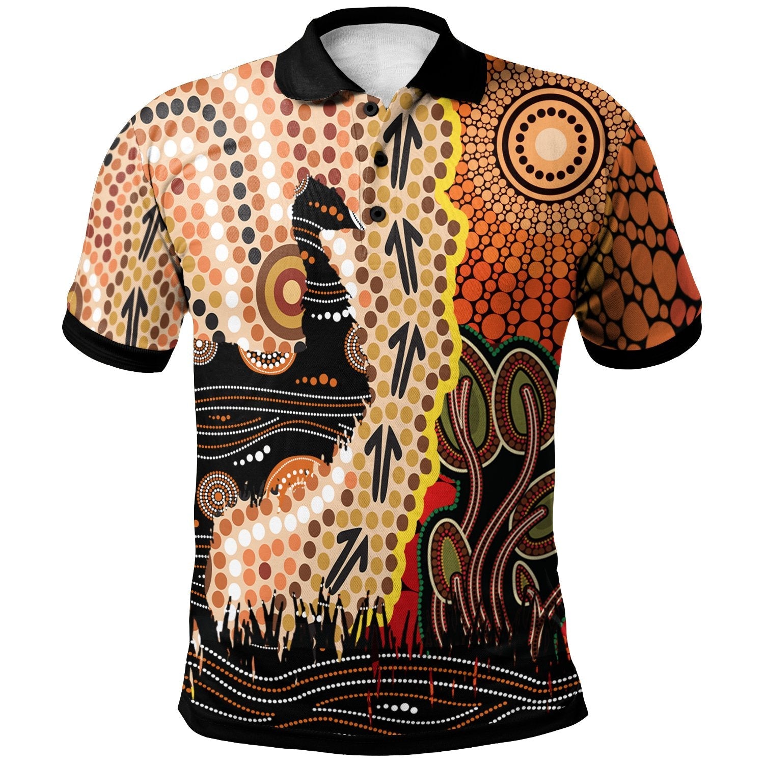 Aboriginal Polo - Australian Aboriginal Sun And Emu Polo Shirt - Tshirtfash