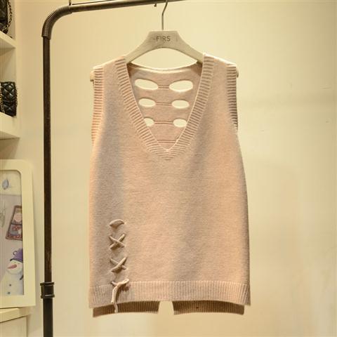 Woman Sweaters V-neck Sweater Vest Women’s Spring Autumn Back Hollow out Sweater Femme Chandails Pull Hiver alx