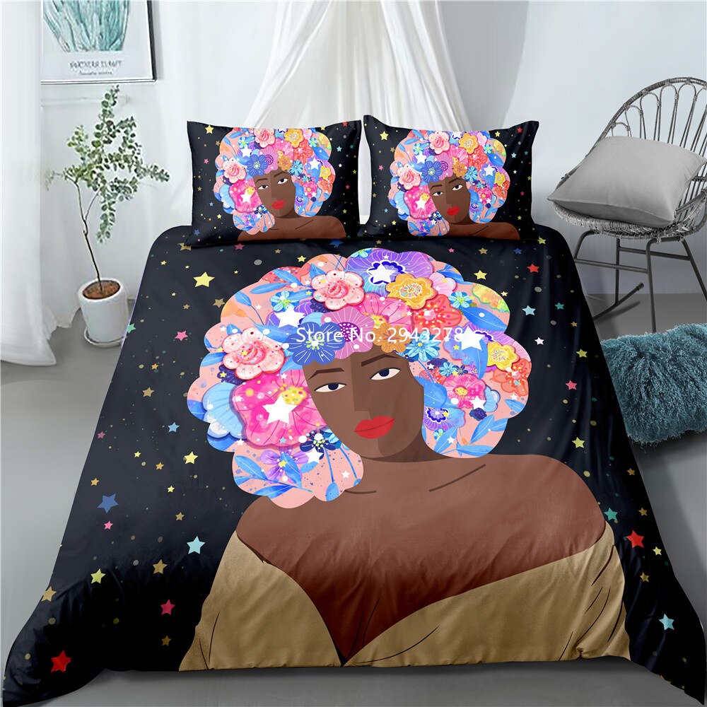 3D Printed Fashion Girl Bedding African Girl Pattern Comfortable Down  Cover Pillowcase Bedroom Decoration Deluxe Full Size Duvet Covers