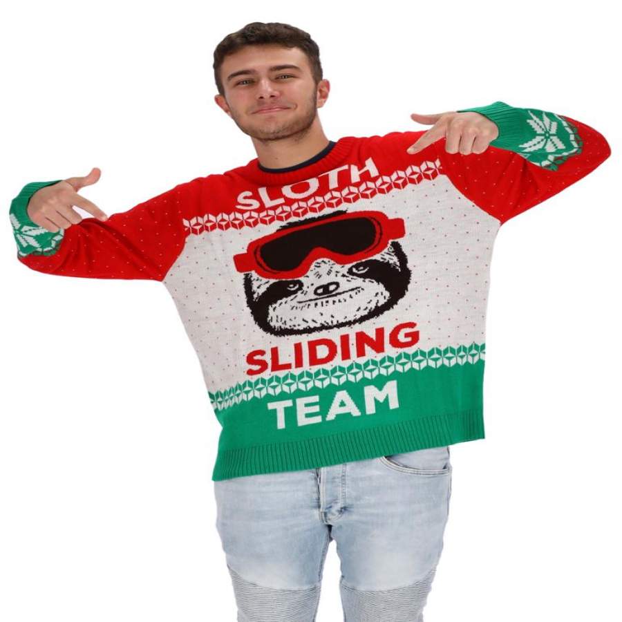 Sloth Sliding Team Ugly Christmas Sweater Men Women Funny Sloth Lover Sweater