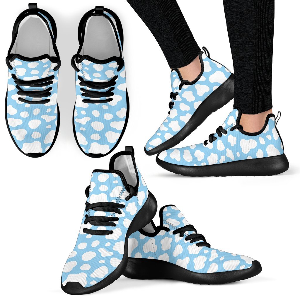 White And Blue Cow Print Mesh Knit Shoes