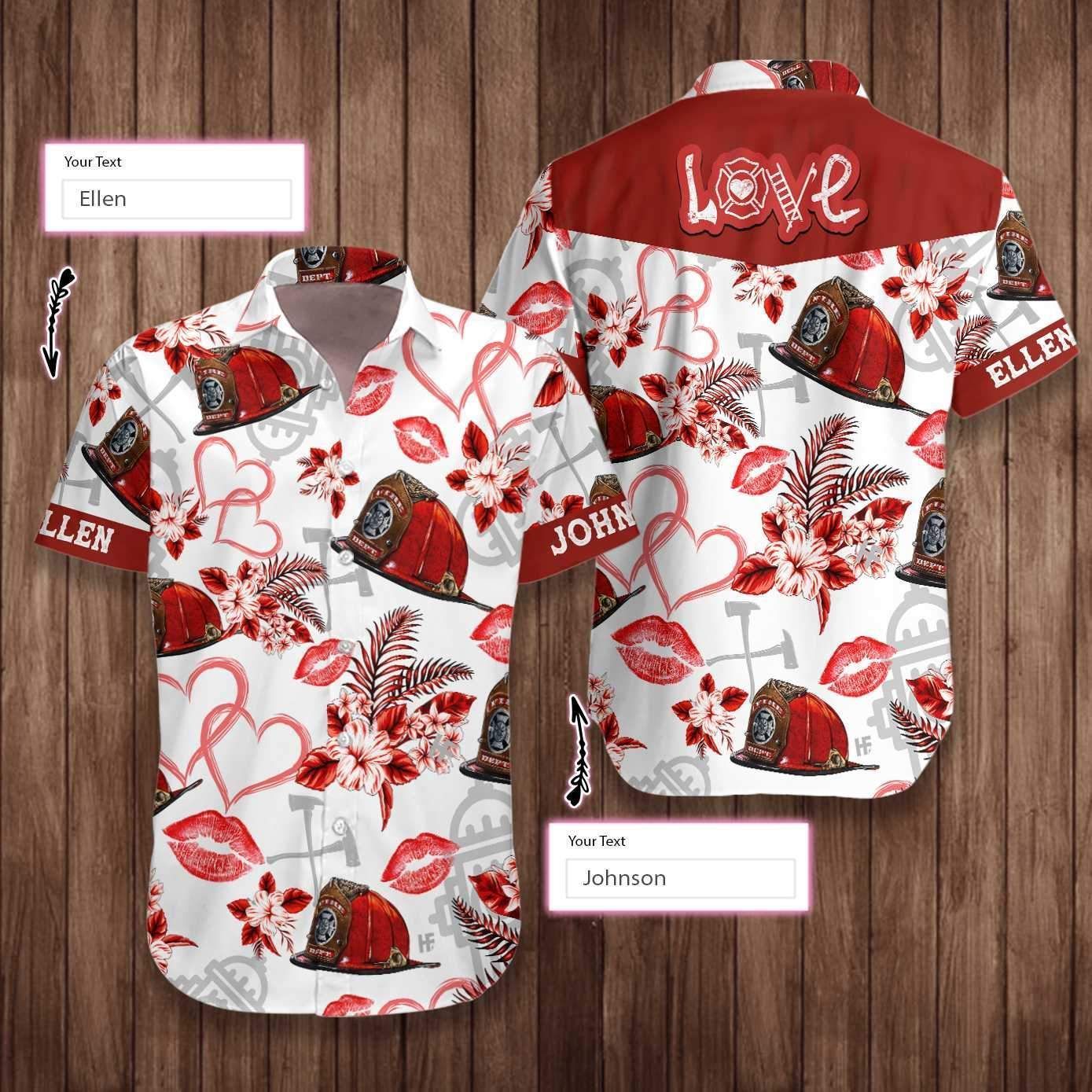 Buy Personalized Love Firefighter Valentine Hawaii Aloha Shirts Dh Ha80799