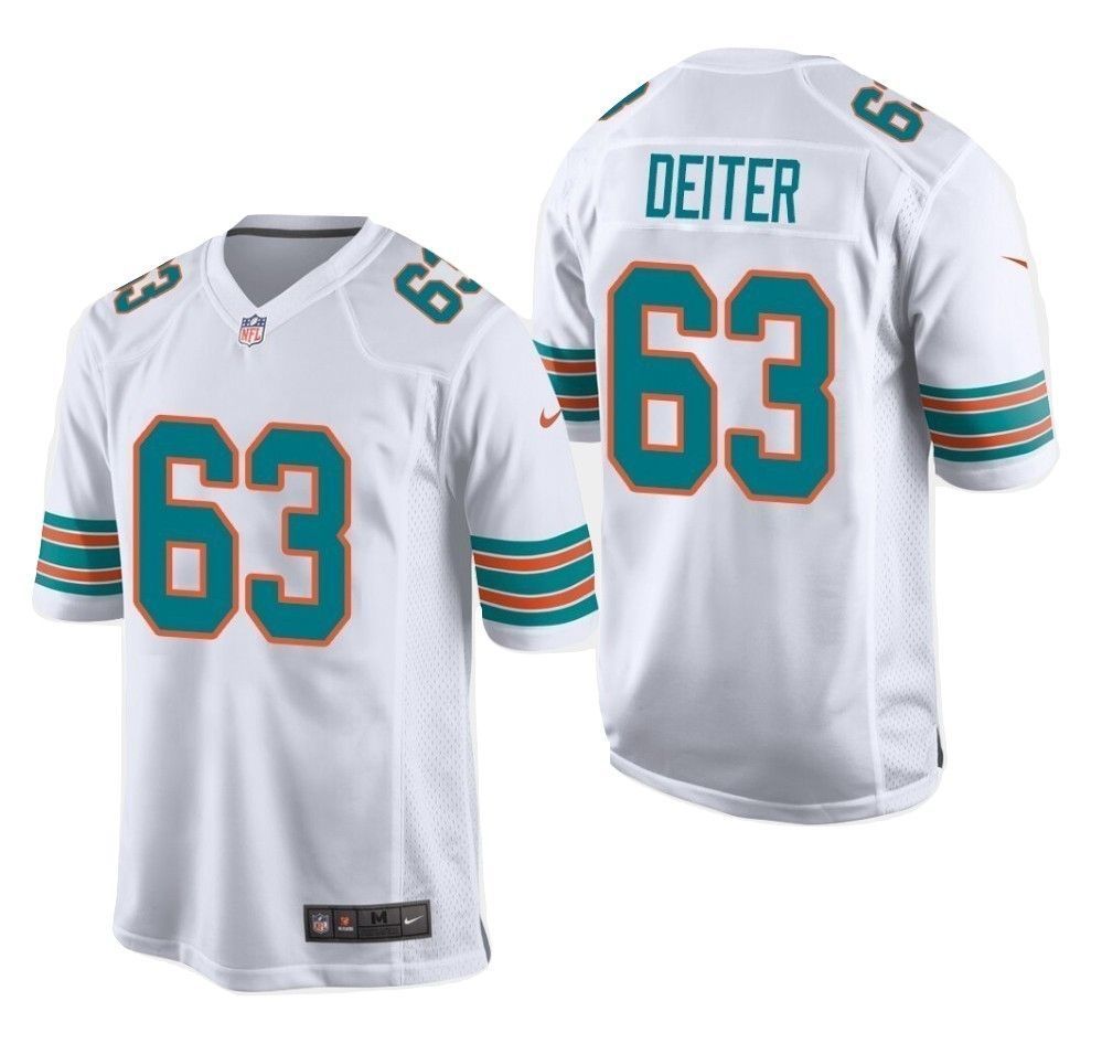 Mens Dolphins 63 Michael Deiter Throwback Game Jersey White